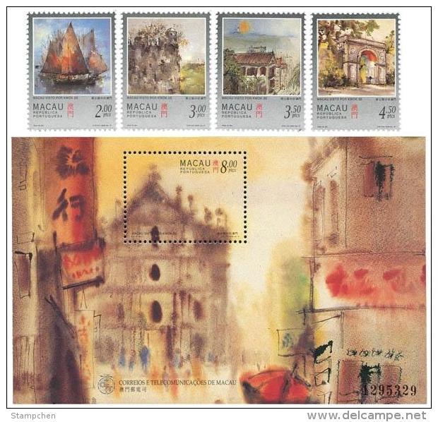 1997 Macau/Macao Painting View Junk Stamps & S/s- Visit Macau, Seen By Kowk Se Sailboat Ship Architecture - Collections, Lots & Series