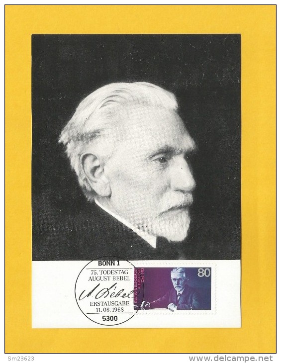 BRD 1988  Mi.Nr. 1382 , 75. Todestag August Bebel - Maximum Card - Erstausgabe Bonn 11.08.1988 - 1981-2000