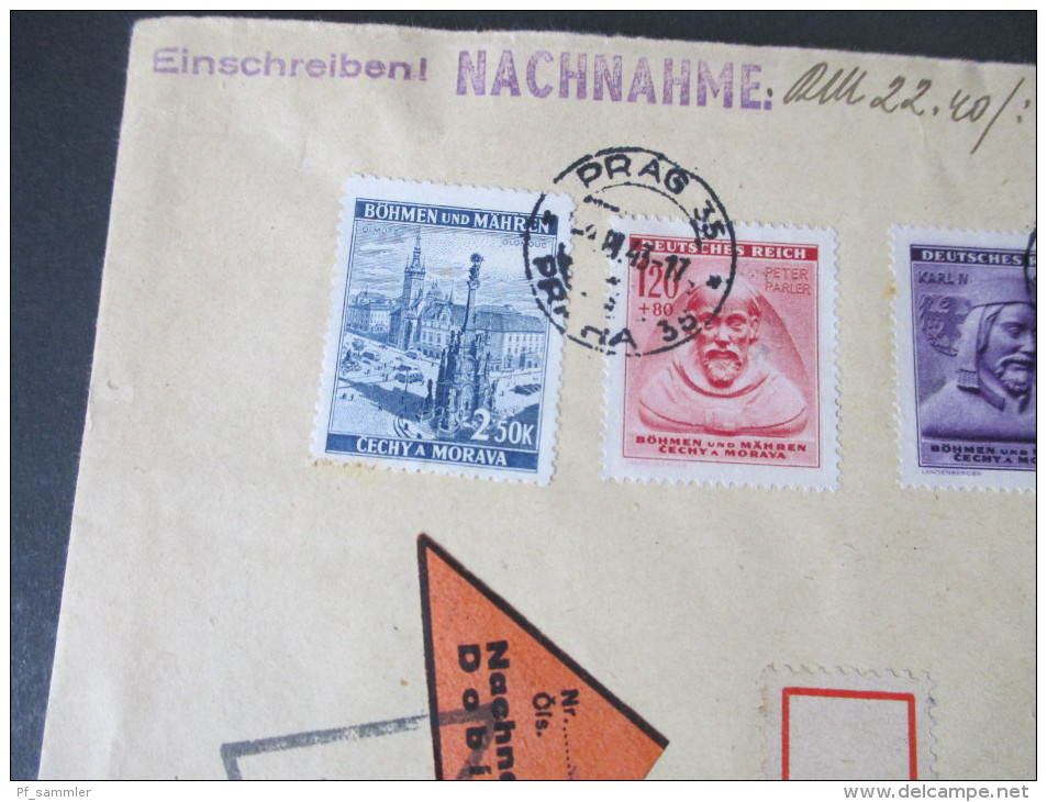 Böhmen Und Mähren Einschreiben 1943 Satzbrief / Nr. 114 - 116 Nachnahme. Prag 35 - Covers & Documents