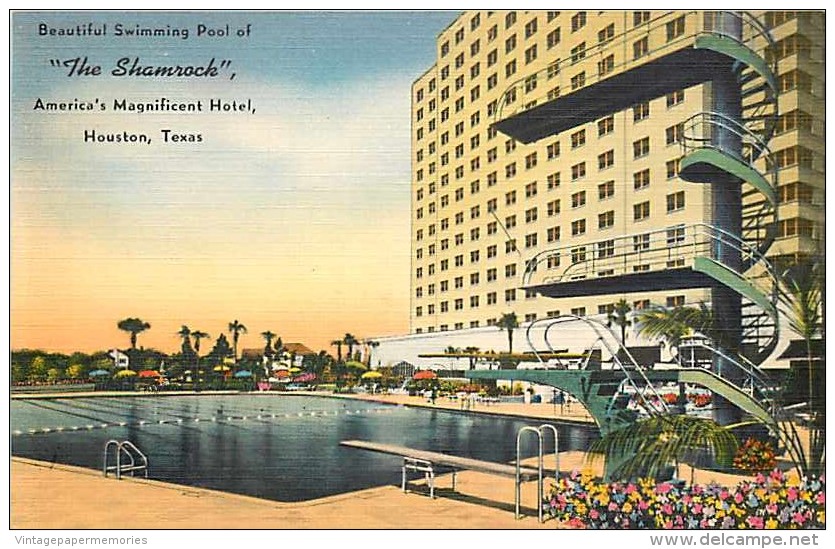 228317-Texas, Houston, Shamrock Hotel, Swimming Pool, Diving Board, Linen Postcard, Colourpicture No K3154 - Houston