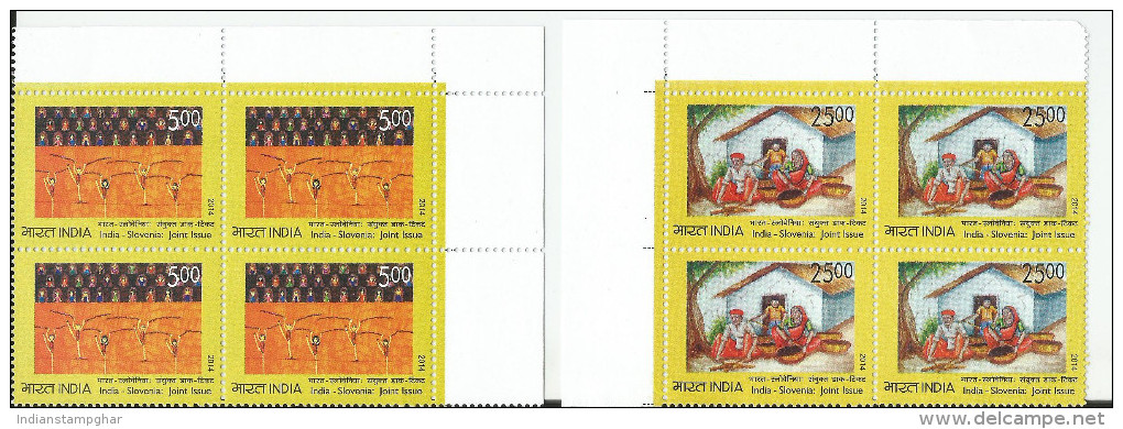 India - Slovenia 2014 Joint Issue Bolock Of 4's Two Varieties India Children Day Kinder Tag, - Covers & Documents