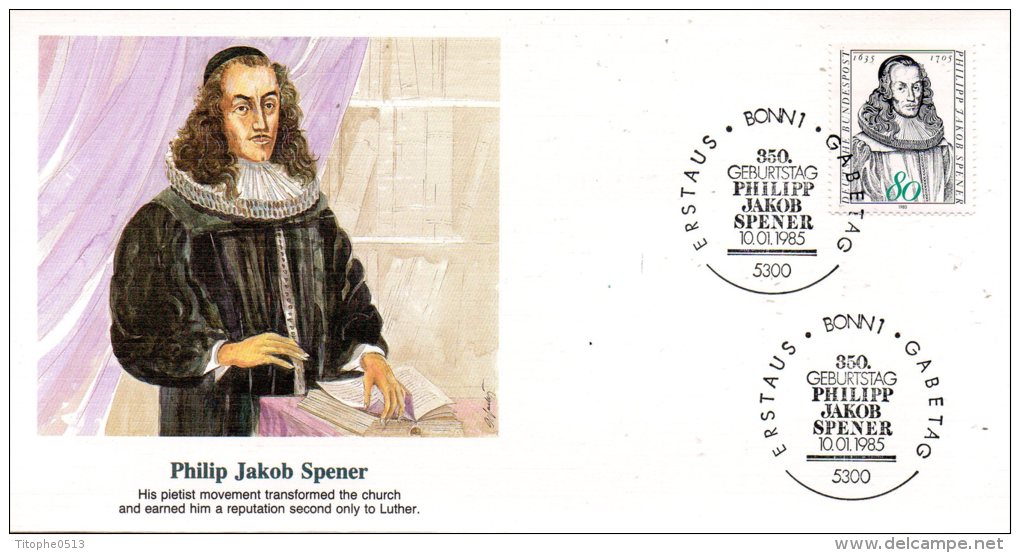 ALLEMAGNE. N°1067 Sur Enveloppe 1er Jour (FDC) De 1985. Théologien Spener. - Theologen