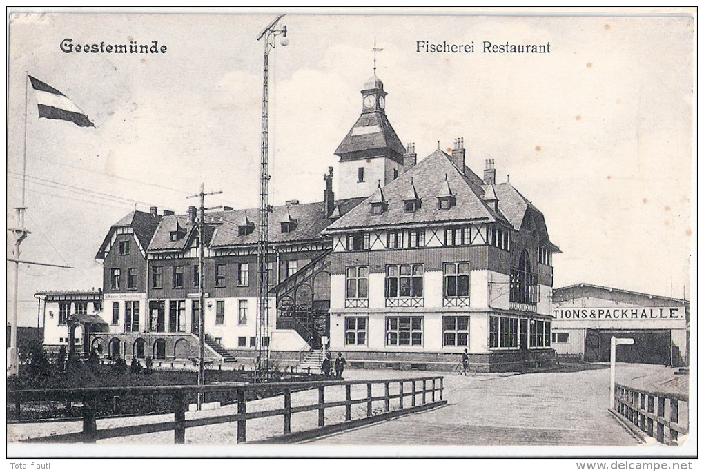 GEESTEMÜNDE Bremerhaven Fischerei Restaurant Expeditionspackhalle Belebt 23.3.1911 Gelaufen - Bremerhaven