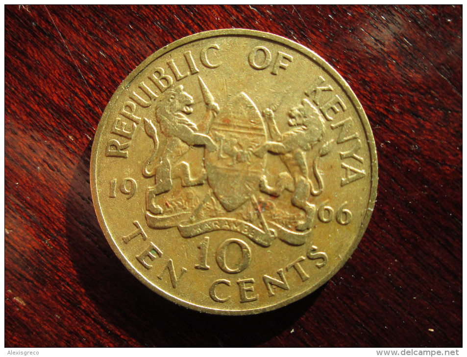 KENYA 1966 TEN CENTS   KENYATTA Nickel-Brass  USED COIN In GOOD CONDITION. - Kenia