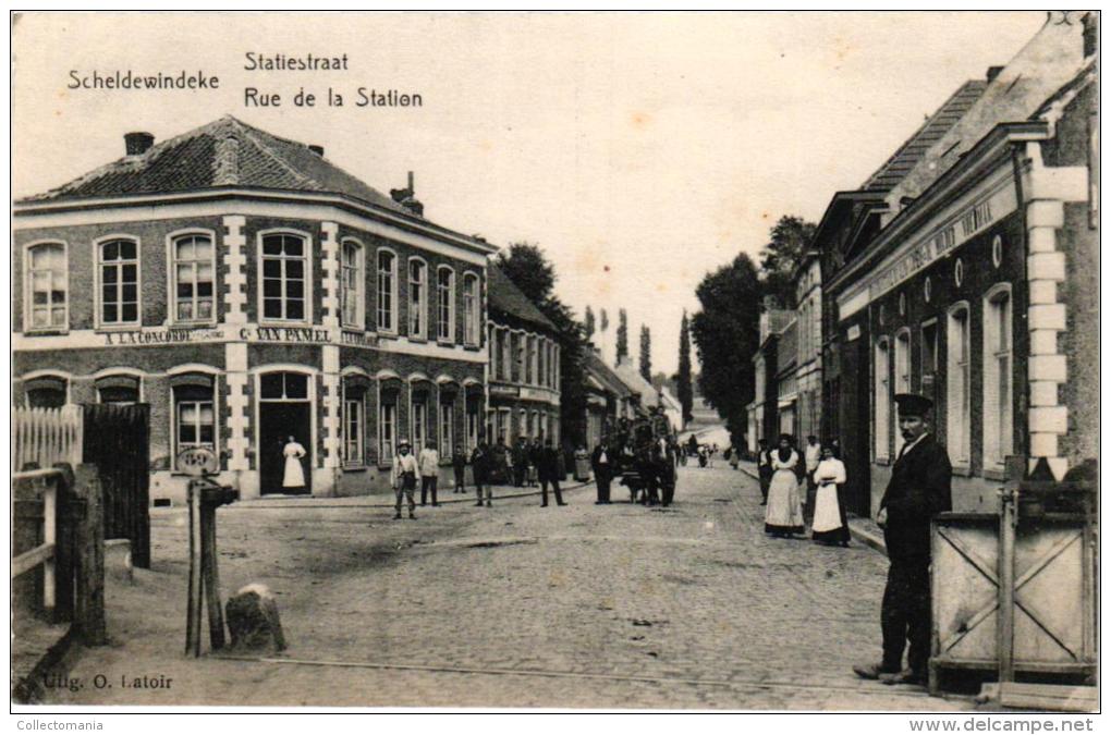 Scheldewindeke  2 CP Statiestraat  Café A La Concorde  Overweg  Stationswachter ? Houthandel A Hul - Oosterzele