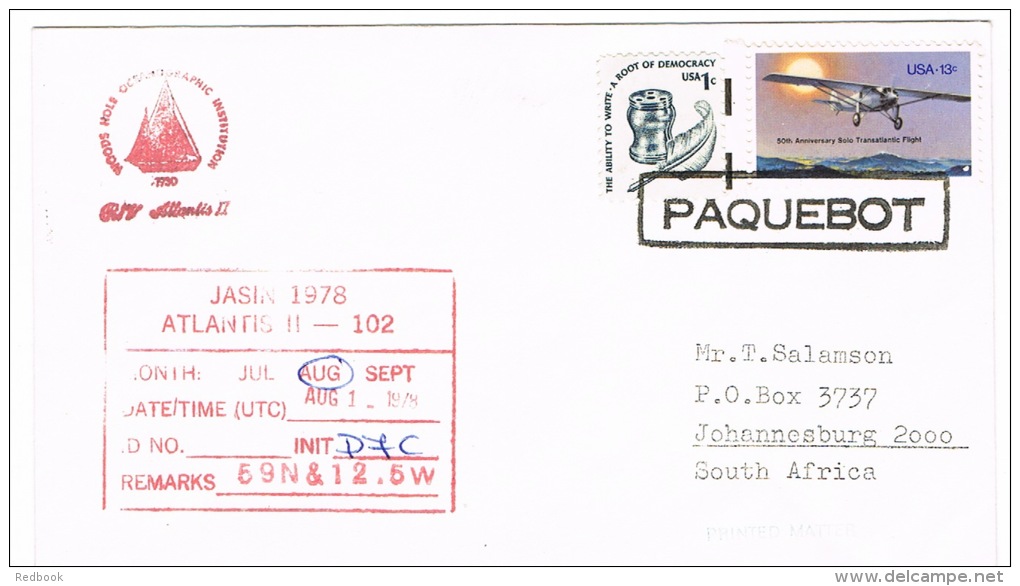 RB 1005 - 1978 USA  Paquebot Atlantis II  Ship Letter 14c Rate To South Africa - Covers & Documents