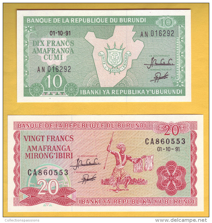 BURUNDI - Lot De 2 Billets 10 Francs Et 20 Francs. 01.10.91. Pick: 33b Et 27c. NEUF - Burundi