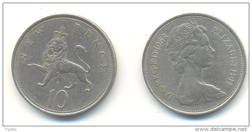 GRAN BRETAGNA  10 PENCE  ANNO 1968 - 10 Pence & 10 New Pence