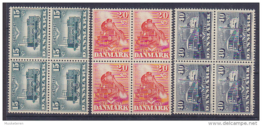 Denmark 1947 Mi. 298-30 Dänische Eisenbahn 100 Jahre 4-Block Complete Set MNH* !! - Blocs-feuillets