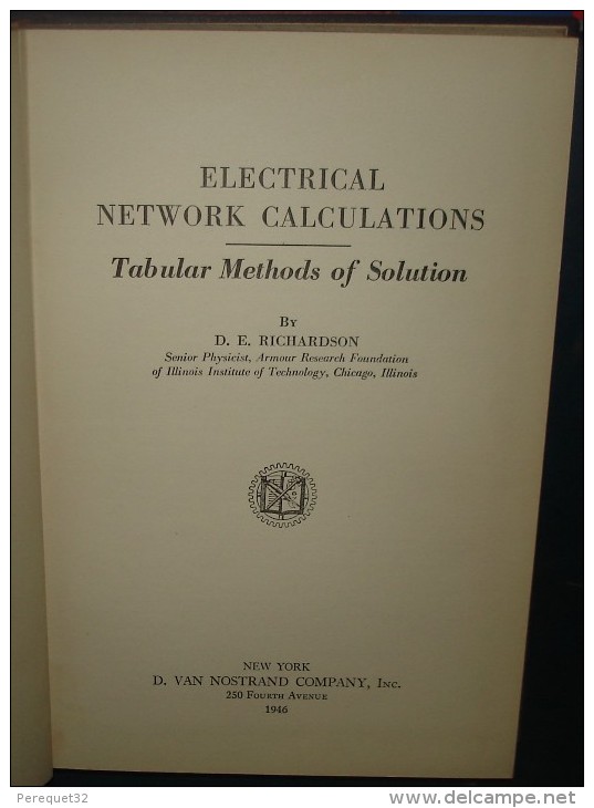 ELECTRICAL NETWORK CALCULATIONS.D.E.RICHARDSON.270 Pages.Format 232x158 - Autres & Non Classés