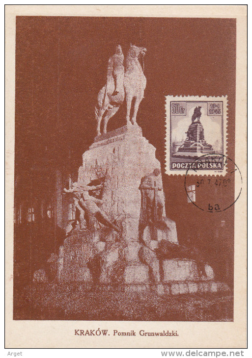 Carte Maximum POLOGNE N° Yvert 442 (STATUE) Obl Sp Cracovie 1947 - Maximum Cards