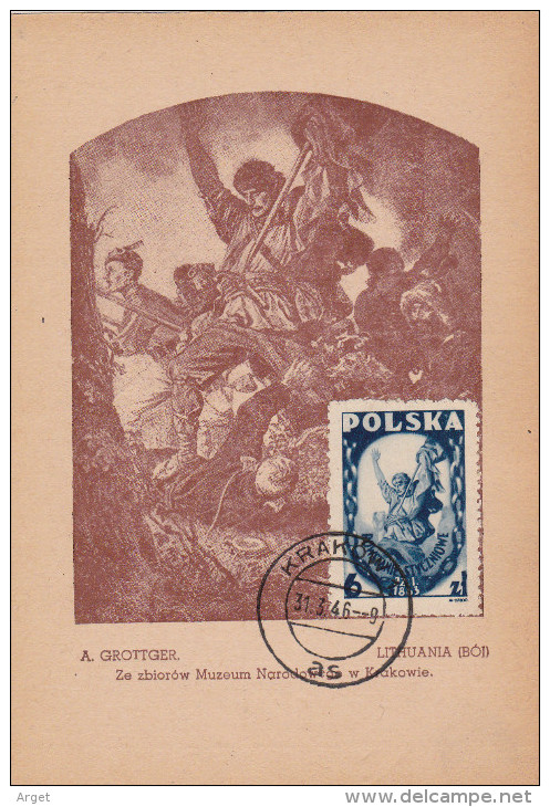 Carte Maximum POLOGNE N° Yvert 463 (Tableau De GROTTGER) Obl Sp Cracovie 1946 - Maximum Cards