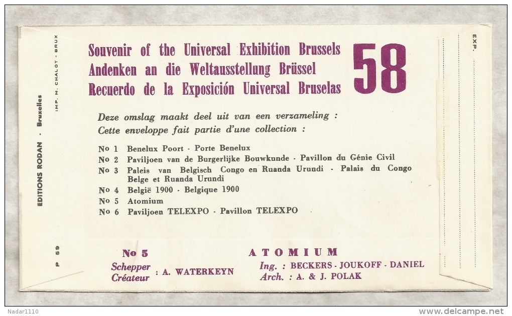 EXPO 1958 Bruxelles / Brussel -  FDC / Enveloppe "premier Jour" - TTBE ! - 1951-1960