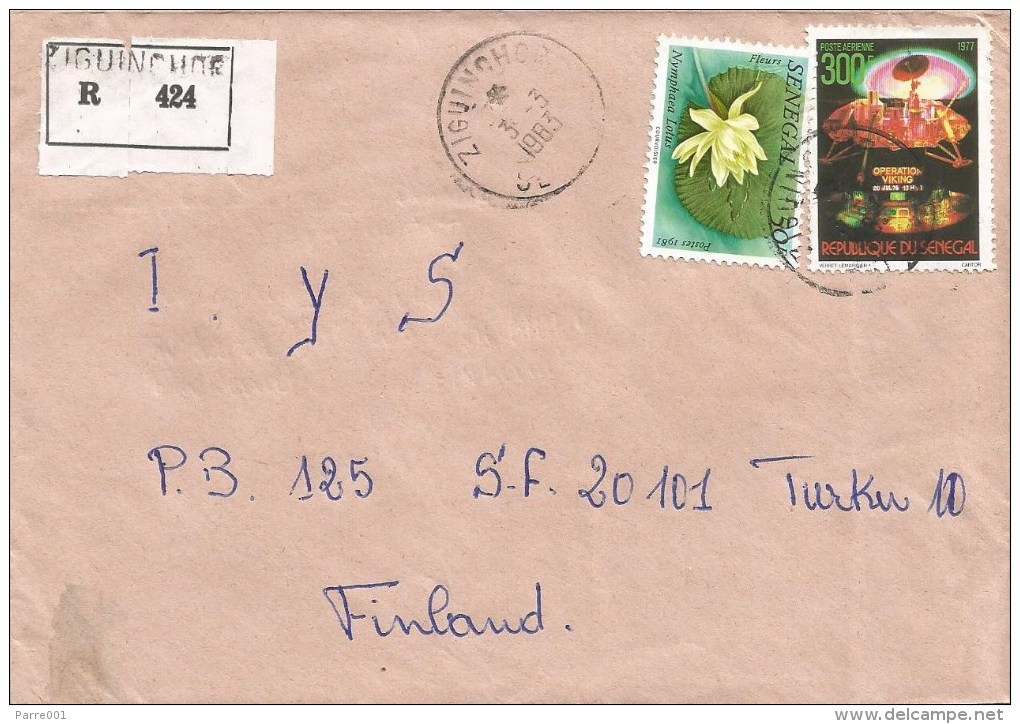 Senegal 1983 Ziguinchor Space Operation Viking Lander Water Lily Registered Cover - Afrique