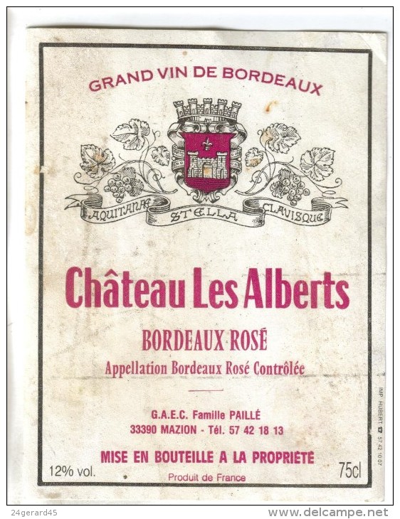 LOT 3 ETIQUETTES BOUTEILLE VIN - Bx Rosé "Chateau Les Alberts", Bx "Château Tour Chapoux 82, Médoc "Chateau Queyzans" 92 - Lots & Sammlungen