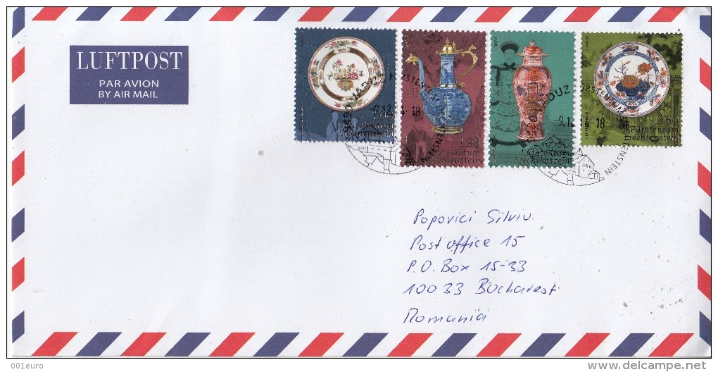 Liechtenstein : PORCELAIN Set On Circulated Cover To ROMANIA - Envoi Enregistre! Registered Shipping! - Usados