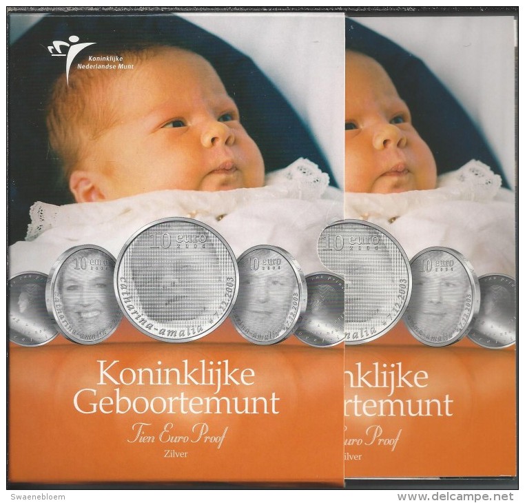 NL.- Koninklijke Geboortemunt. Zilveren 10 Euro Ter Gelegenheid Van De Geboorte Van Prinses Amalia 7-12-2003. 4 Scans - Zonder Classificatie