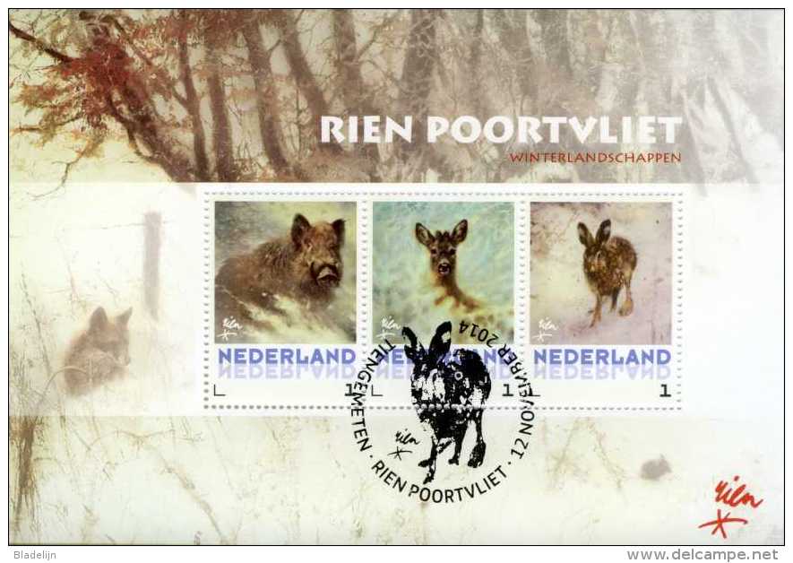 Velletje 3 Postzegels Rien Poortvliet Met Speciaal Stempel 12 November 2014. Thema: Winterlandschappen. Perfecte Staat. - Ongebruikt