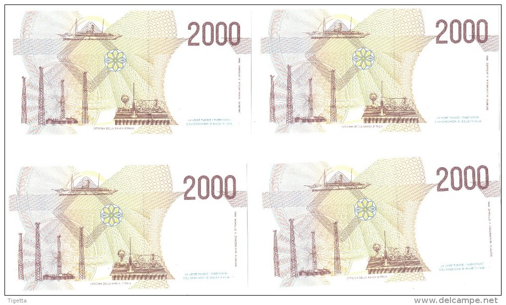 ITALIA BANCONOTE DA LIRE 2000  MARCONI LOTTO DI 4 CONSECUTIVE  SERIE AB 557913 A-AB 557916 A   FDS - 2000 Liras