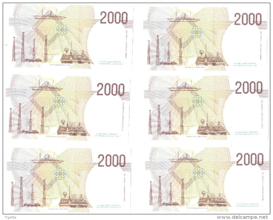 ITALIA BANCONOTE DA LIRE 2000  MARCONI LOTTO DI 6 CONSECUTIVE  SERIE AB 557917 A-AB 557922 A   FDS - 2000 Liras