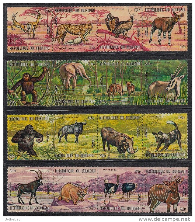 Burundi Used Scott #355-#360, #C146-#C151 Set Of 12 Strips Of 4 Each Wildlife - Chimpanzees