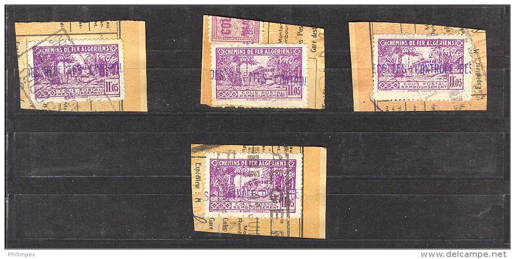 ALGERIA, 10 RAILWAY STAMPS 11.05 FRANCS, FROM 1942-43 F/VFU ON PIECES - Parcel Post