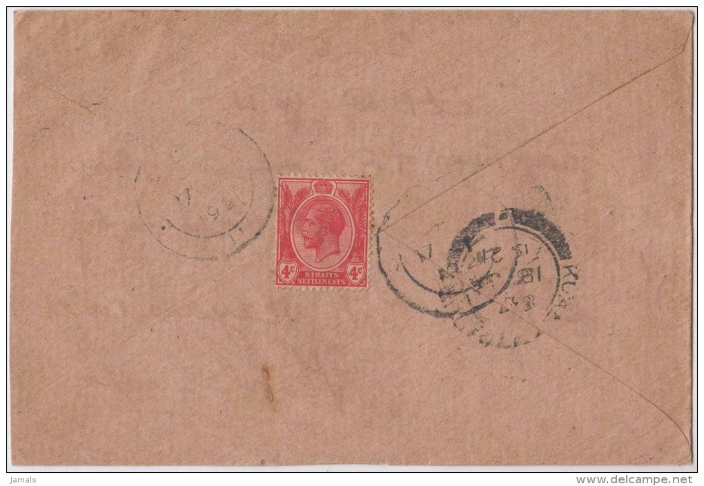 King George V, Straits Settlements, Commercial Cover To Kualalampur, As Per The Scan - Straits Settlements