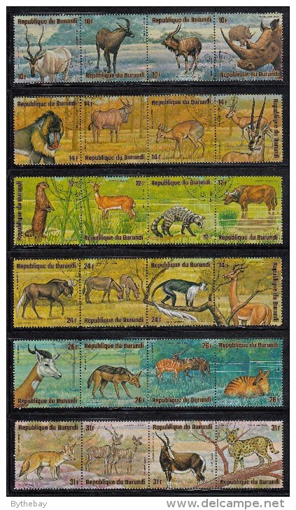 Burundi Used Scott #479-#484, #C218-#C223 Set Of 12 Strips Of 4 Each Wildlife - Gebruikt