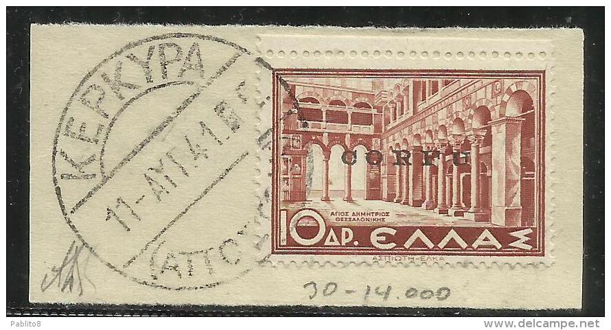 CORFU´ 1941  SOPRASTAMPATO  DI GRECIA OVERPRINTED GREECE DX 10 DRACME FIRMATO SIGNED USATO USED OBLITERE' - Corfu