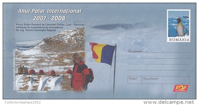 702FM- INTERNATIONAL POLAR YEAR, PENGUINS, COVER STATIONERY, 2007, ROMANIA - International Polar Year