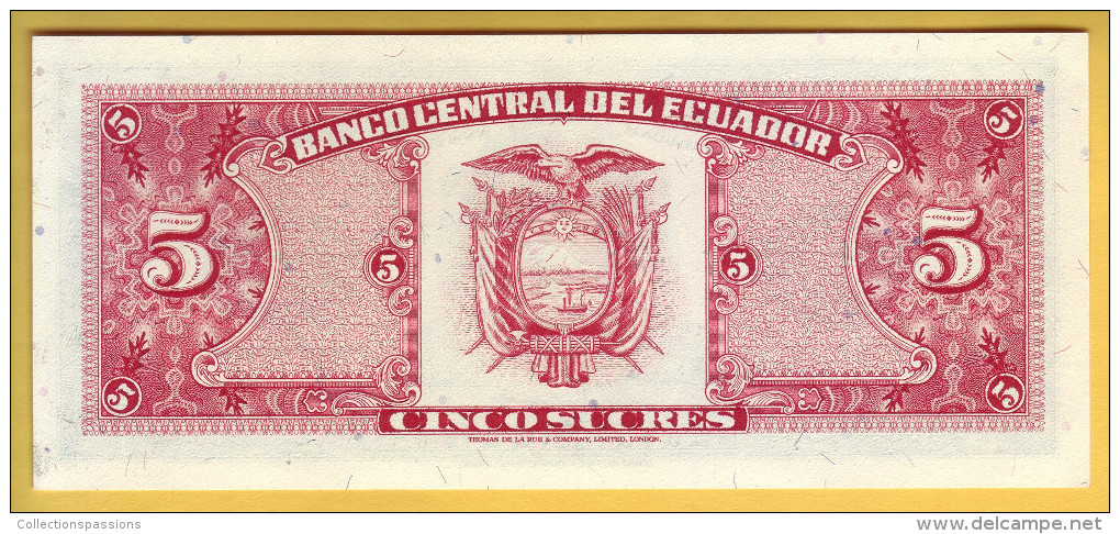 EQUATEUR - Billet De 5 Sucres. 22-11-1988. Pick: 113d. NEUF - Ecuador