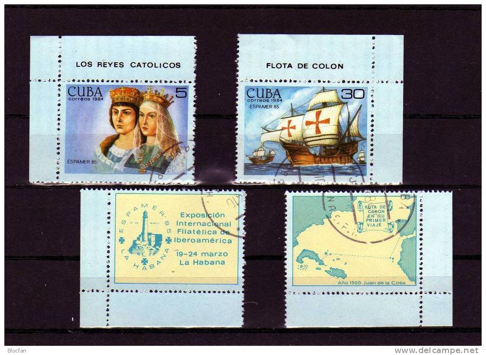 Expo ESPAMER 1985 Havanna Kuba 2894/7+Block 86 O 12€ Columbus Entdeckung Amerikas Philatelic M/s Ship Bloc Sheet Bf Cuba - Lots & Serien
