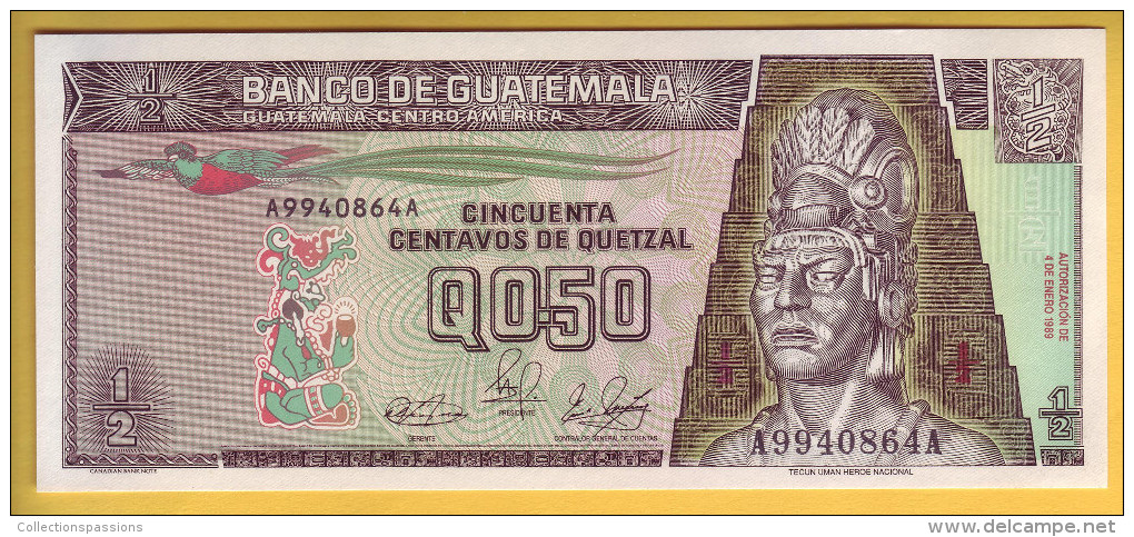 GUATEMALA - Billet De 1/2 Quetzal. 4-01-1989. Pick: 72. NEUF - Guatemala