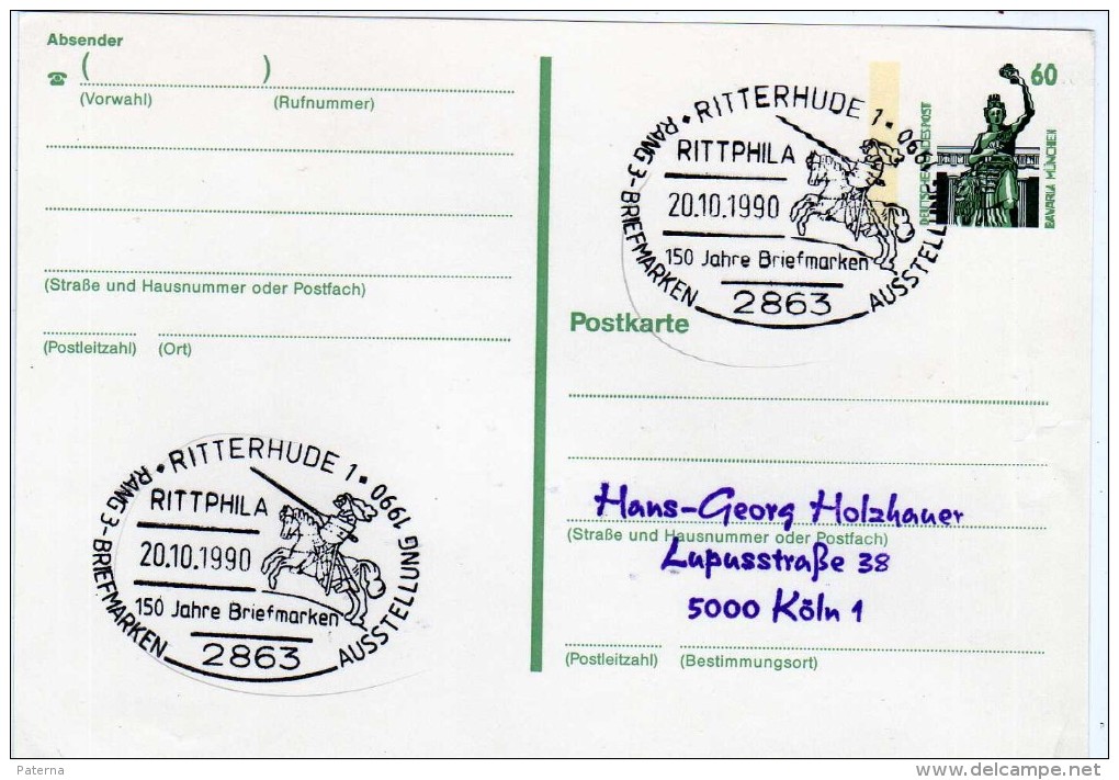 2315 Entero Postal Rittphila 1990 , Ritterhude Alemania - Postkaarten - Gebruikt