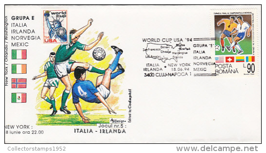 9452- USA'94 SOCCER WORLD CUP, ITALY- IRELAND GAME, SPECIAL COVER, 1994, ROMANIA - 1994 – USA