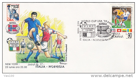 USA'94 SOCCER WORLD CUP, ITALY- NORWAY GAME, SPECIAL COVER, 1994, ROMANIA - 1994 – USA