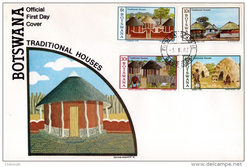 Botswana - 1982 Traditional Houses FDC # SG 511-514 , Mi 295-298 - Botswana (1966-...)