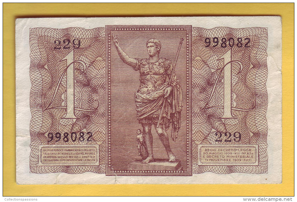 ITALIE - Billet De 1 Lira. 14-11-1939. Pick: 26. SUP - Regno D'Italia – 1 Lire