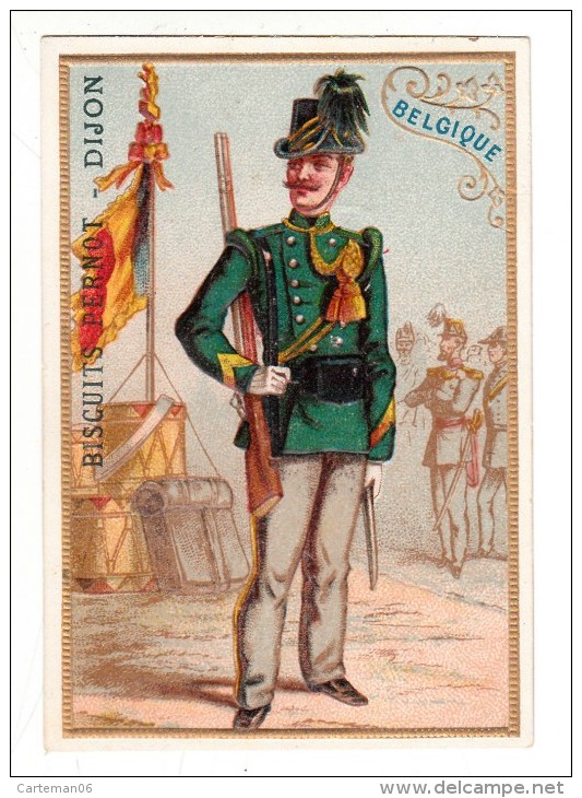 Chromo - Biscuits Pernot - Dijon - Belgique - (Soldat, Militaire, Officier, Fusil, Drapeau) - Pernot