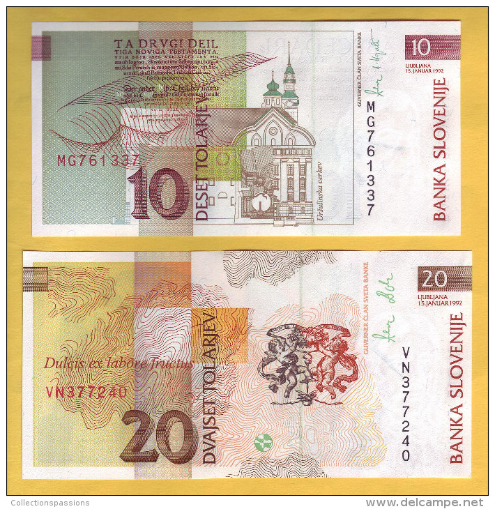 SLOVENIE - Lot De 2 Billets De 10 Et 20 Tolarjev. 15-01-92. Pick: 11a Et 12a. NEUF - Slovénie