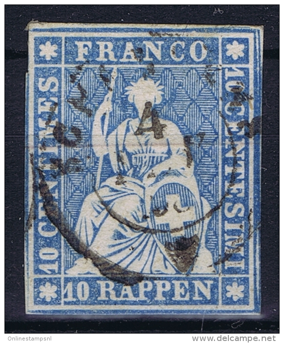 Switserland, 1854 Yv Nr 27 A Papier Moyen  Used - Gebraucht