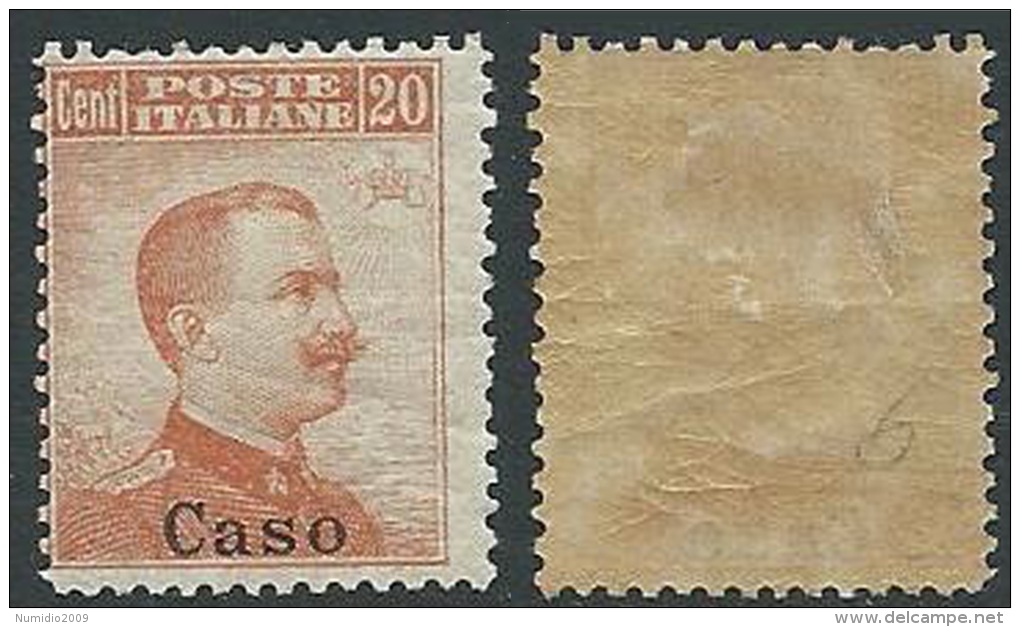 1917 EGEO CASO EFFIGIE 20 CENT MH * - G023 - Ägäis (Caso)