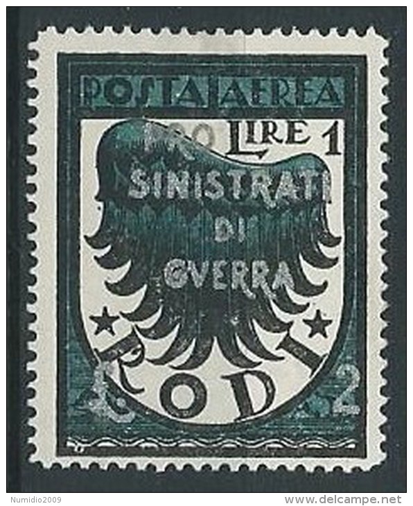 1944 EGEO OCCUP. TEDESCA POSTA AEREA PRO SINISTRATI 1 LIRA MH * - G016 - Egeo (Occup. Tedesca)