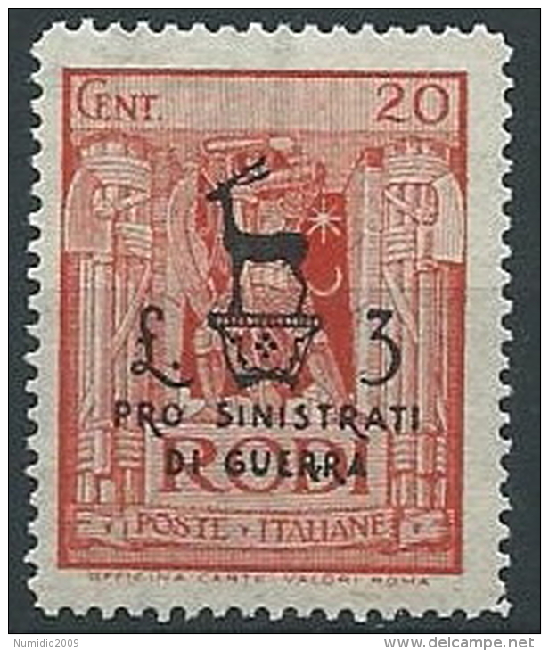 1944 EGEO OCCUPAZIONE TEDESCA PRO SINISTRATI 20 CENT MNH ** - G016 - Egée (Occ. Allemande)