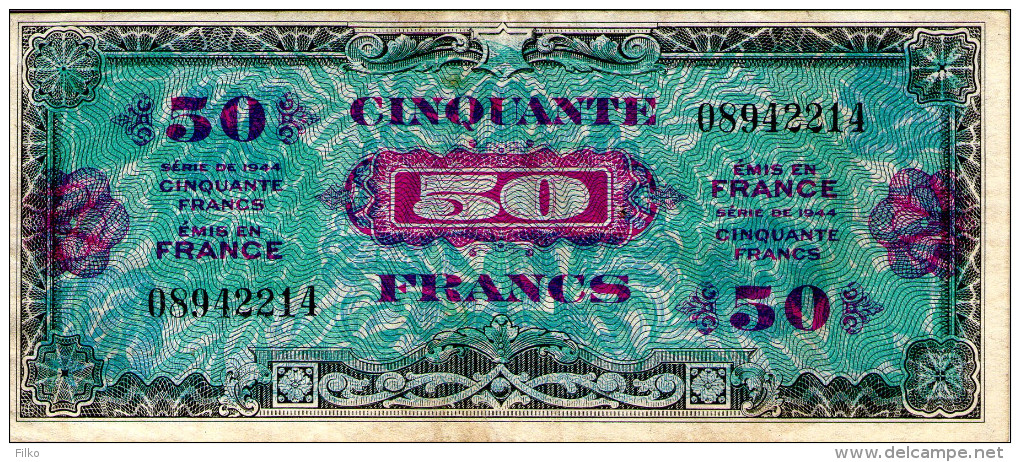 France,50 Francs,type Drapeau,P.117a,alphabet:08942214,see Scan - 1944 Flagge/Frankreich