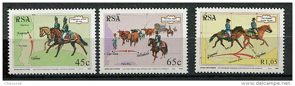 (cl 22 - P3)  Afrique Du Sud ** N° 825 - 826 - 828 -(ref. Michel Au Dos)  Le 1er Service Postal Au Cap. Chevaux - - Neufs