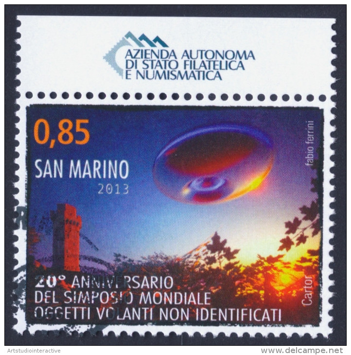 2013 SAN MARINO "20° ANNIVERSARIO SIMPOSIO MONDIALE UFO" SINGOLO ANNULLO PRIMO GIORNO - Gebraucht