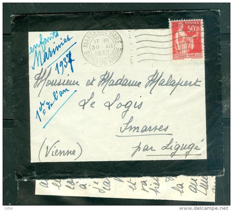 Vignette Antituberculeuse De 1936 , Lac Oblitéré Marseille Gare En 1936 Sur 50 Cent Type Paix    - Mala34016 - Tuberkulose-Serien