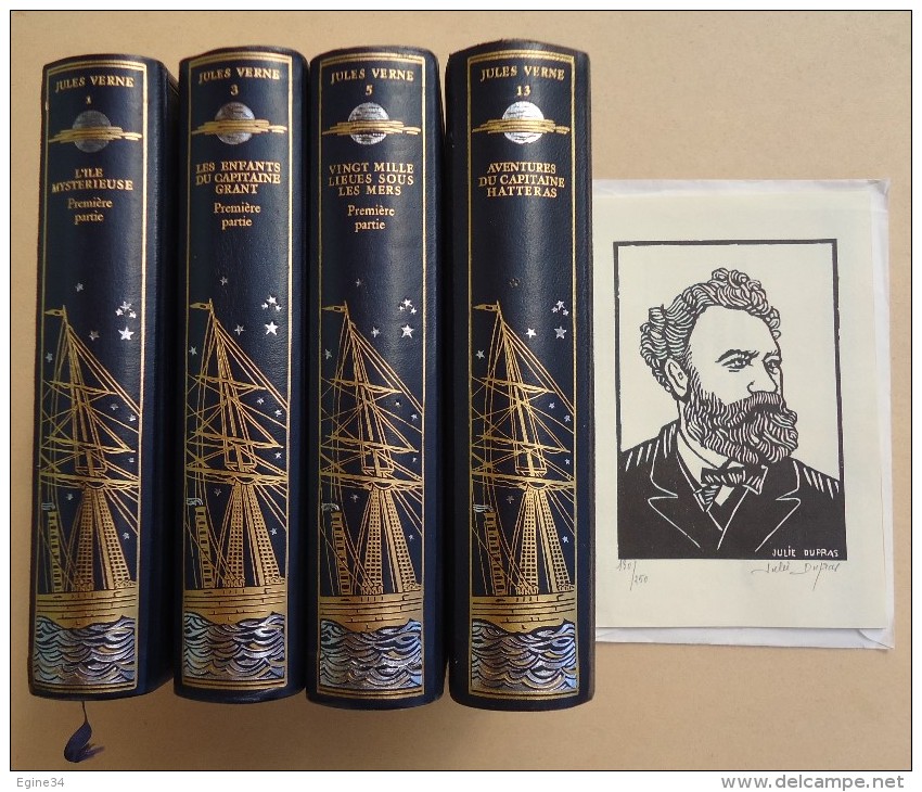 Classic authors - Editions Jean de Bonnot- JULES VERNE - 4 vol.1,3,5,13 -  Voyages Extraordinaires - portrait de J. Verne de Julie Dupras