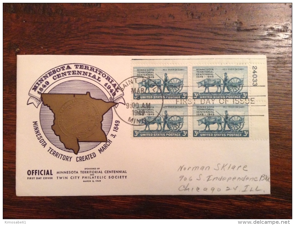 US 1949 FDCs (x5) - 100th Anniversary Of Minnesota Territory Covers - Sonstige & Ohne Zuordnung